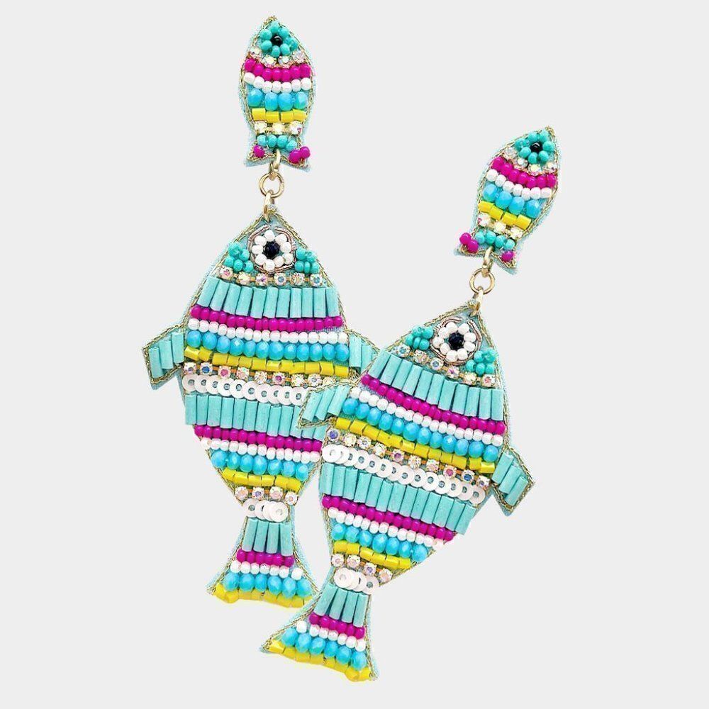 Fish Blue Seed Bead Earrings NWT